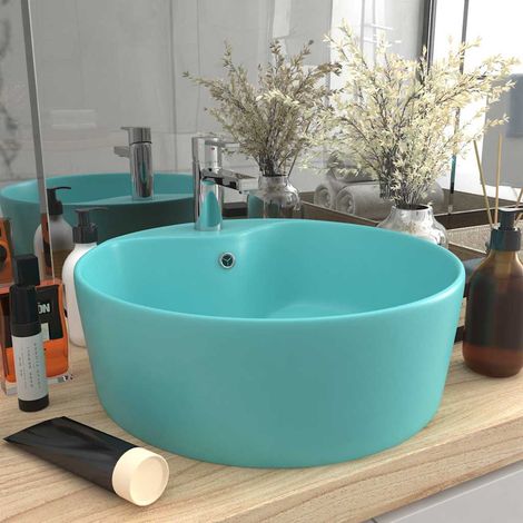 vidaXL Lavabo de luxe avec trop-plein Vert clair mat 36x13cm Céramique (1/5)