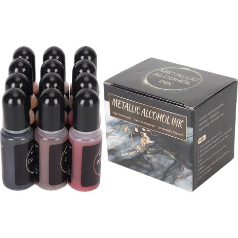 12 teintes d'encre alcool métallisée haute concentration, 10ml chacune, lot de peinture pour résine époxy et art (1/5)