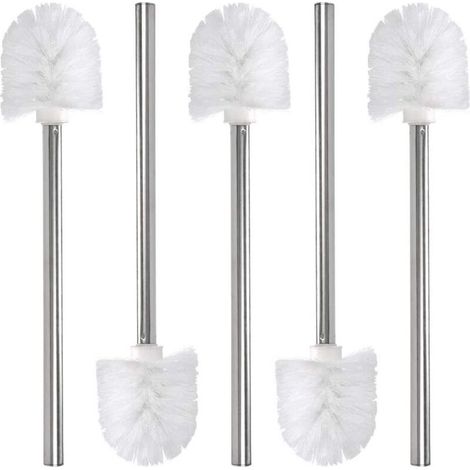 Brosse de rechange pour toilettes/toilettes/salle de bain 5 pièces, tête de brosse de nettoyage, manche en acier inoxydable et tête en plastique, blanc, 37,5cm (1/5)