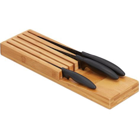 Bamboo kitchen knife holder, knife block for 5 knives, drawer unit, 3.5 x 11 x 39 cm, natural (1/4)