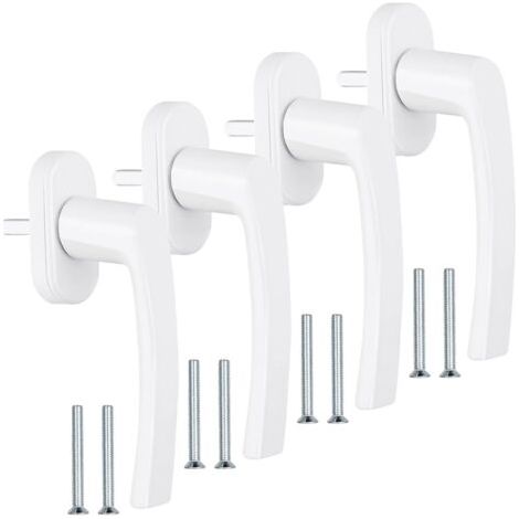 4 Pièces Poignee Fenetre, Poignee Fenetre PVC sans Cylindre de Fermeture avec 8 Vis, PoignéE de FenêTre Blanche en Aluminium Longueu 35 Mm pour FenêTres, Portes Balcon Et Maison