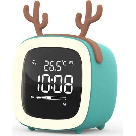 DBBEGK Bleu Cerf Mignon Dessin Animé Enfants Étudiants avec Smart Petit Réveil Horloge Personnalisée Horloge De Charge Électronique Horloge Mute Horloge De Chevet Lumineuse (1/4)