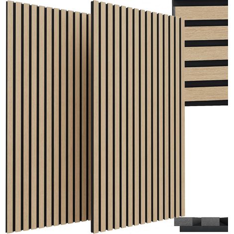 2er-Set Akustikpaneele, dekorative Wandpaneele, MDF-Holz, Akustikwandpaneele, 120 x 60 x 2,1 cm, für Schlafzimmer, Büro – Khaki (1/5)