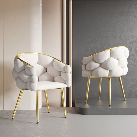 Chaise rembourrée en velours beige avec accoudoirs, 50 x 47 x 80 cm, structure métallique dorée (1/5)