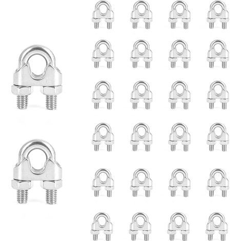 Packung mit 24 M3 U-Bügel-Kabelklemmen aus Edelstahl für Wäscheleinen, 3 mm Stahlseil (1/5)