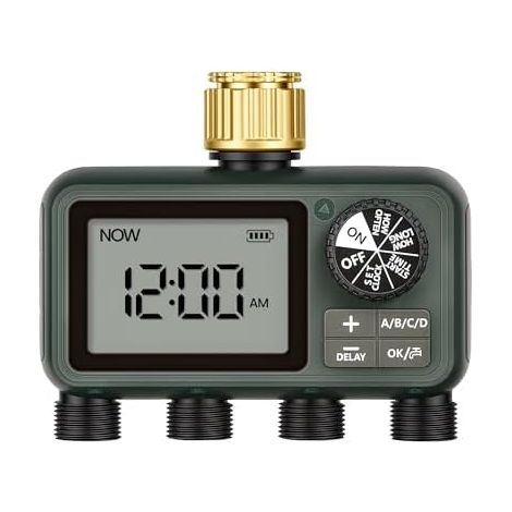 Programmateur d’Arrosage Automatique 4 Voies, Sorties Plastiques, Minuterie pour Robinet de Jardin, Fonctions Automatique, Manuel et Report en Cas Pluie, Vert Foncé ZF14WTD06 - (1/5)