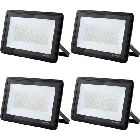 Projecteur LED Extérieur 200W, 20000LM Super Brillant, IP66 Étanche, 3000K Blanc Chaud pour Garage, Jardin, Terrasse, Cour(4pcs) (1/4)