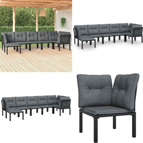 Set Salotto da Giardino 7 pz Nero e Grigio in Polyrattan - Poltrona da giardino - Poltrona angolare