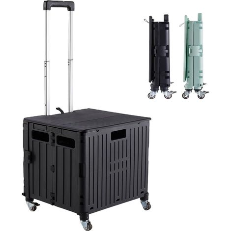Carrito de transporte portátil y plegable con ruedas y tapa, montado sobre 4 ruedas giratorias, ideal para ir de compras, la oficina, profesores y campamentos (negro). (1/5)