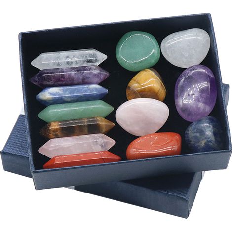 Kit Premium 14 pierres 7 chakras colonne hexagonale irrégulière, labradorite, pierres spirituelles de yoga et massage (1/5)