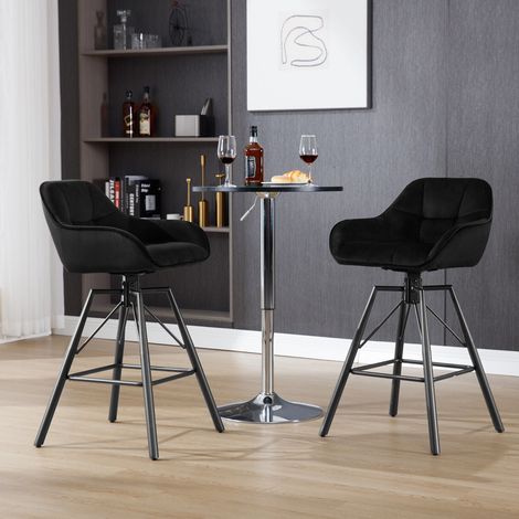 WOLTU Barhocker 2er Set Barstuhl mit Rückenlehne Samt Gepolstert Stoffsitz 360° drehbar Bistrohocker Tresenhocker mit Fußstütze 4 Beinen Schwarz