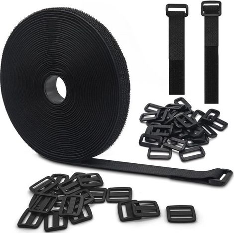 Cinghia in velcro nera riutilizzabile e tagliabile su misura, lunga 10 metri. (1/5)