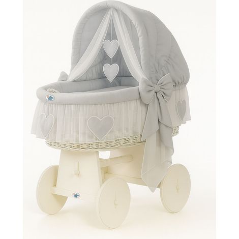 Moisés de mimbre Amelia con capota plegable - Blanco + Ropa de cama gris (1/5)
