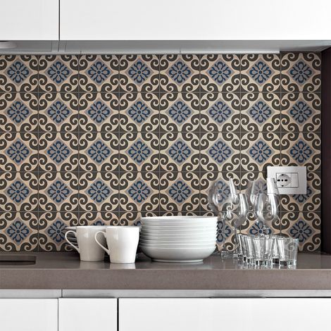Sticker Mural Carrelage adhésif Cuisine Salle de Bain - 30 STICKERS CARRELAGES AZULEJOS AVELINA - 30stickers10x10cm (1/5)