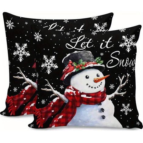 Juego de fundas de almohada navideñas de estilo bohemio: estampado de muñeco de nieve, pájaro rojo y copo de nieve, funda con cremallera "Let It Snow", lavable a máquina, compatible.