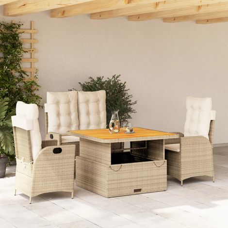 Ensemble à manger de jardin coussins 4 pcs-Salon de jardin beige résine tressée 246978 (1/5)