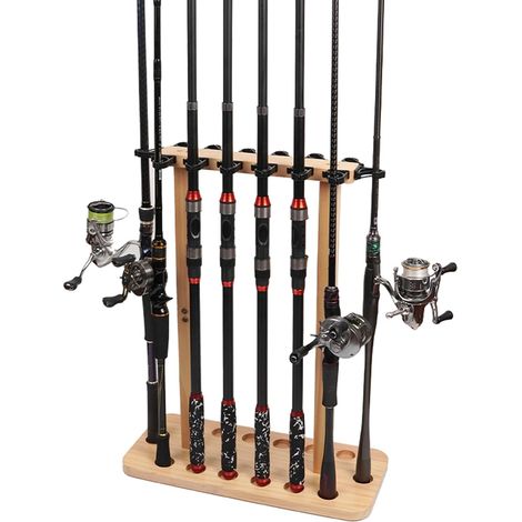 Support de rangement vertical pour canne à pêche - Support en bois (1/4)