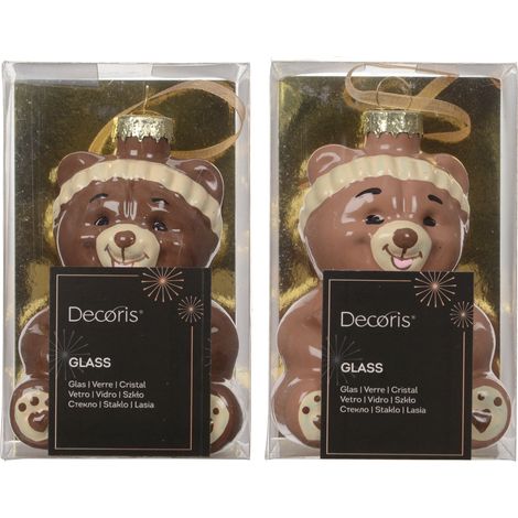 Pendente orso con regalo in vetro 5,6 x 4,8 x 9,8 cm colori modello assortito Peraga Christmas