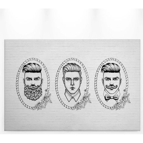 Tableau portrait trois hommes | Tableau noir & blanc élégant & moderne pour salon | Tableau original pour bureau & couloir 0,9 x 0,6 m (1/5)