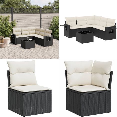 Salon de jardin 6 pcs avec coussins noir résine tressée - Ensemble Salon De Jardin - Meuble De Jardin - Résine Tressée - Rotin Synthétique - Mobilier Extérieur - Home & Living (1/5)