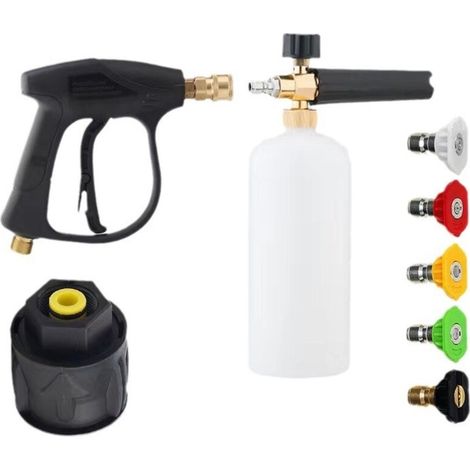 Idropulitrice ad alta pressione con lancia schiumogena, 5 ugelli di spruzzatura, adattatore, capacità 1 l, valvola di sgancio rapido regolabile da 1/4", flacone di schiuma e dispenser di sapone per au (1/4)