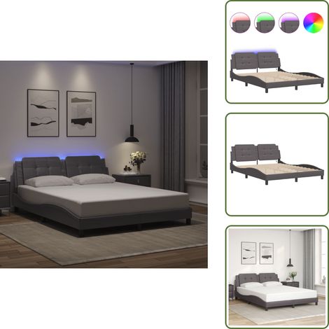 Cadre de lit avec LED sans matelas gris 160x200 cm - Cadre De Lit - Lit Design - Lit Avec Éclairage Led - Tête De Lit Rembourrée - Similicuir (1/5)