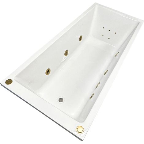 Brushed Brass Whirlpool Bath Spa Square Slim Rim Square 1700mm x 700mm Sam, 11 Jets