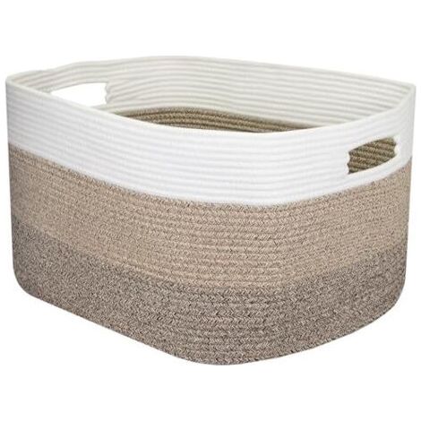 Panier à linge XXL en coton, carré avec poignées, 55 x 43 x 30 cm, blanc et marron