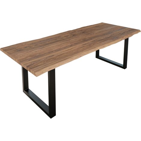 Esstisch Baumkante massiv Akazie stone 240 x 100 cm schwarz LAUREN