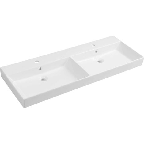 Sapho Kare - Lavabo doble 1200x455 cm, con rebosadero, con 2 orificios para grifo, blanco 17120