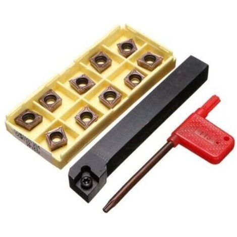 Accessoire pour tour à métaux,Porte-outil de tournage 12x100mm avec 10 plaquettes carbure CCMT09T304-PM et une barre (1/4)