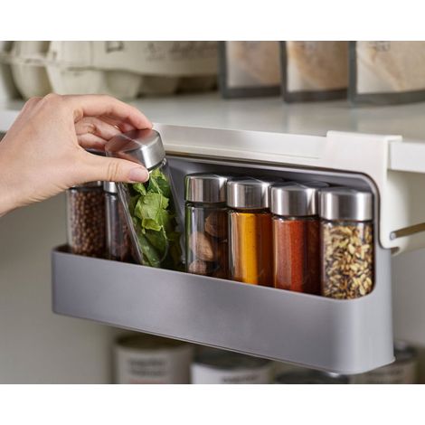 Organisateur de flacons à épices, support suspendu pour tiroir - Installation sans perçage - 32 x 13,5 x 6,5 cm, gris, 1 pièce (1/5)