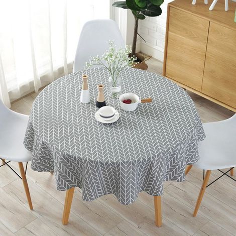 Nappe Ronde 150 cm en Coton et Lin Tissu Nappe en Sergé Simple Style Nordique Frais Durable Réutilisable Infroissable Décoration pour Cuisine Salle à Manger Table, (Gris, Diamètre 150cm) (1/5)