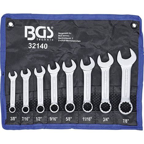 Bgs Technic – Jeu de 8 clés mixtes à œil plates extra courtes 3/8' à 7/8' – Pour motos et autos américaines – Dimensions précises pour accès étroit (1/3)