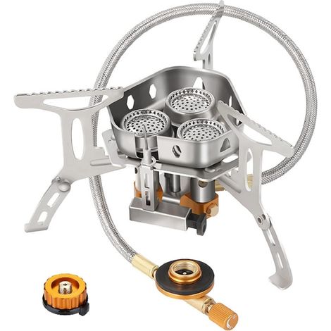 Fornello da Campeggio Mini Stufa Compatto Fornellino Antivento a Gas Pieghevole in Acciaio con Accensione (5800 WATT) (1/2)