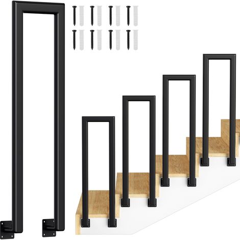 Randaco 75cm Treppengeländer U-Form Eisen Elliptische Röhre Handlauf Geländer, Eisengeländer Innen und Außen für Treppen Brüstung Garten Balkon Seitliche Montage Schwarz