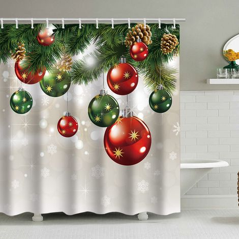 200 x 230 cm großer Duschvorhang mit Weihnachtsmotiv, Weihnachtsmann und Rentier, Badezimmer-Dekorationsset, wasserdichtes Material, inklusive 12 Haken