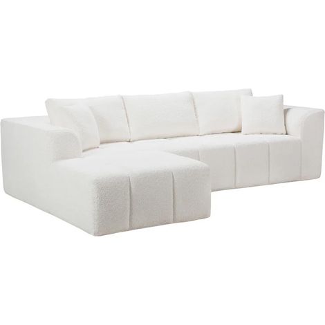 Canapé d'angle gauche tissu bouclette blanc livré roulé – NIVOLET (1/5)