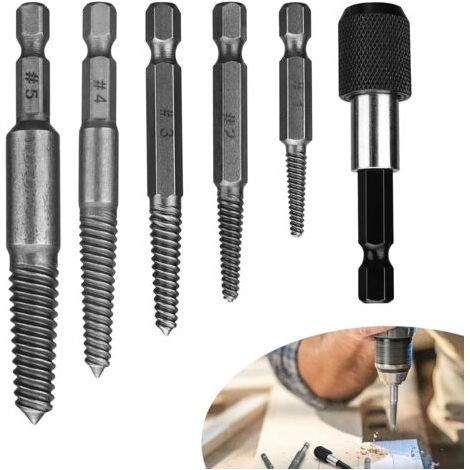 6 Pièces Filetage Extracteurs, Acier Pur Ensemble D'extracteurs de Vis Haute Dureté, Extracteur de Vis Support Tête Magnétique, pour Poignées, Tournevis Électriques, Perceuses Main (1/5)
