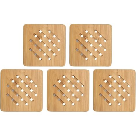 Lot de 5 dessous de plat en bambou résistant à la chaleur pour plats chauds, casseroles, bols et théières. Accessoires de cuisine en bambou. (1/4)