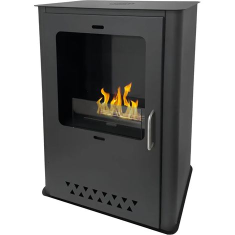 Stufa a Bioetanolo 1,2L da Pavimento 3,4 kW in Acciaio Inox Nero
