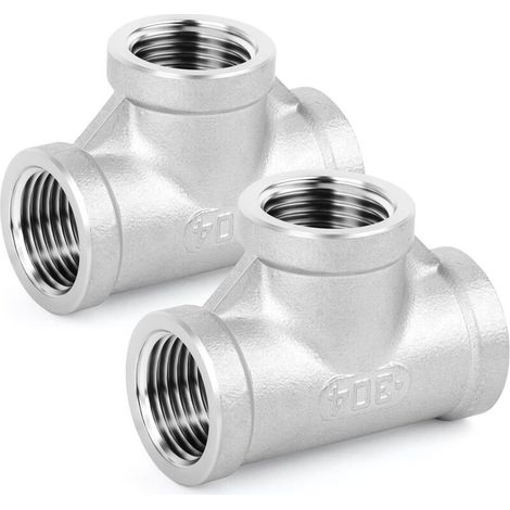 2 pieces stainless steel tee pipe fittings, 3/4" BSP female pipe fittings (1/5)