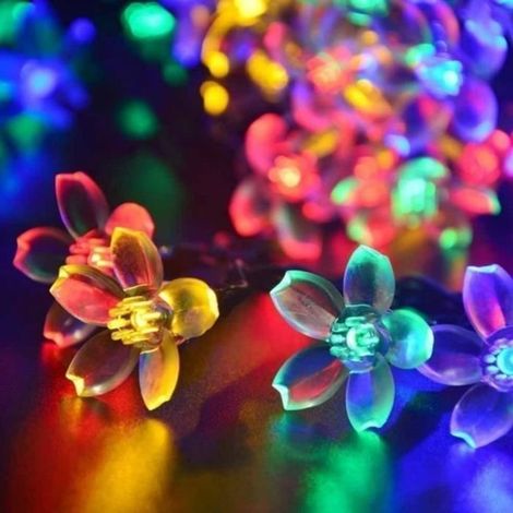 Guirlande Lumineuse Solaire D'extérieur 7m 50 LED Coloré, Guirlande Étanche Fleurs de Cerisier Forme, 8 Modes Lumière de Jardin