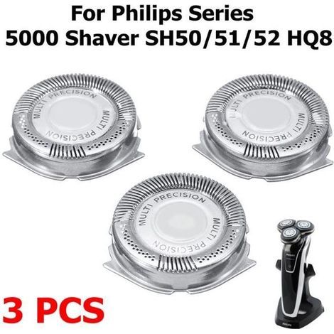 Tête de Rasoir - - SH50 - 3 Pièces - Compatible Philips Série 5000 - Acier Inoxydable (1/4)
