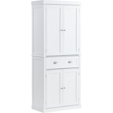 VEVOR Gabinete de Almacenamiento de Despensa de Cocina de 76,2 x 40,6 x 183 mm, Gabinetes Independientes con Puertas, Cajones y 3 Estantes Ajustables, Despensas Altas para Cocina, Comedor, Blanco