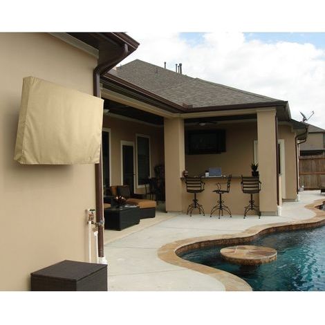 Housse de protection pour TV d'extérieur, écrans et télévisions de terrasse et jardin - Imperméable et résistant - Beige - 30" à 32" - Compatible avec un pied ou une fixation murale (1/5)