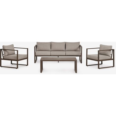 Ensemble de jardin avec canapé 3 places, 2 fauteuils et table basse en aluminium Lipov SKLUM Marron Chocolat (1/5)