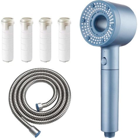 Shower Head with 1.5 m Hose, High Pressure Shower Head, Water Saving Shower Head, Universal Shower Head, Filtering Shower Head for Bathroom (Blue) (1/5)