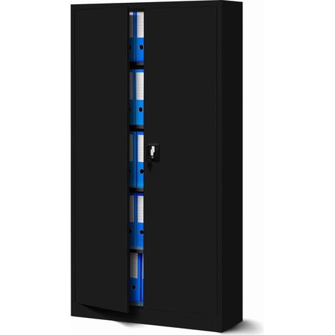 Jan Nowak by Domator24 Büroschrank C001 Aktenschrank Lagerschrank Mehrzweckschrank Metallschrank 4 Fachböden Pulverbeschichtung Stahlblech 185 cm x 90 cm x 40 cm (schwarz/schwarz) (1/5)