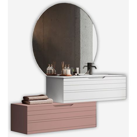 Mobile bagno sospeso con lavabo e specchio led Solmira - Rosa (1/5)